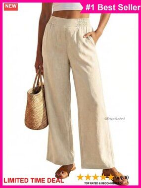 Wide Leg Palazzo Pants Smocked Waist with Pockets